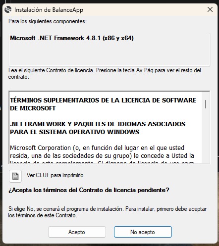 Paso 2 - Acepta términos de .NET Framework